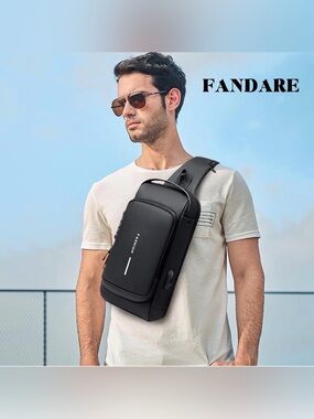 Black Men’s Sling Crossbody Bag with USB Charging Port